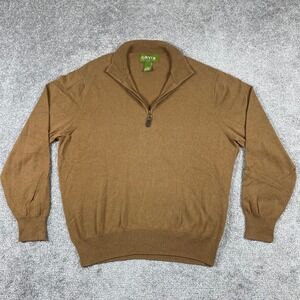 Orvis 1/4 Zip Sweater Mens Large Cotton Silk Cashmere Teddy Bear Brown Pullover